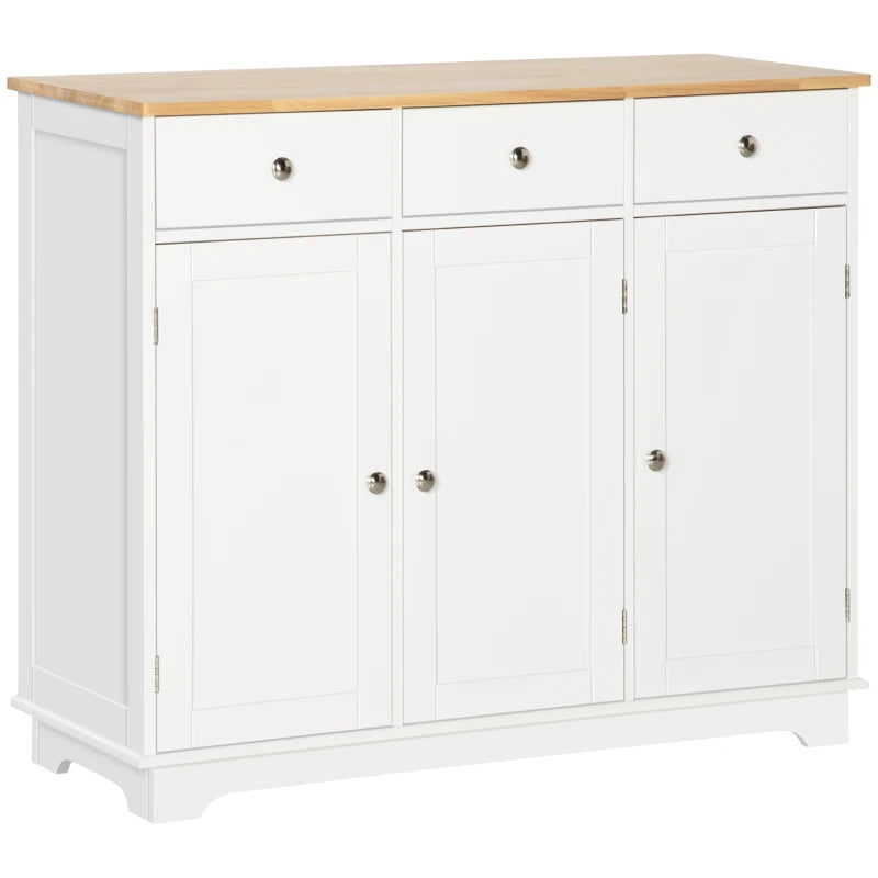 White Sideboard with Rubber Wood Top & Adjustable Shelves