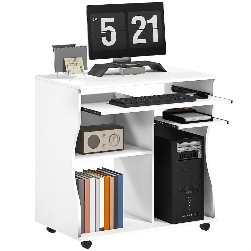 Mobile Compact Work Desk with Storage - White