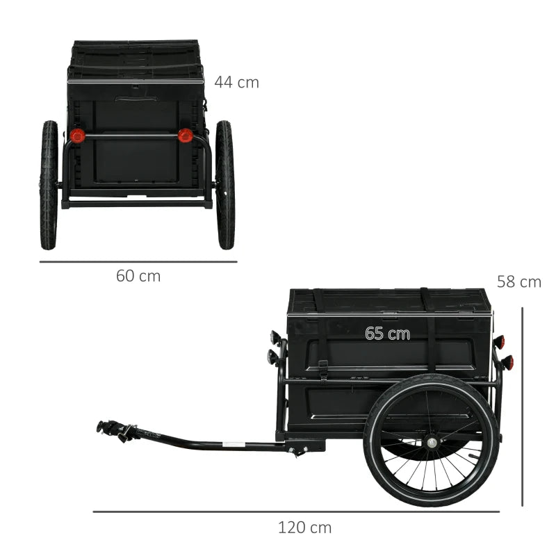 Black 65L Steel Frame Bike Trailer Storage Box