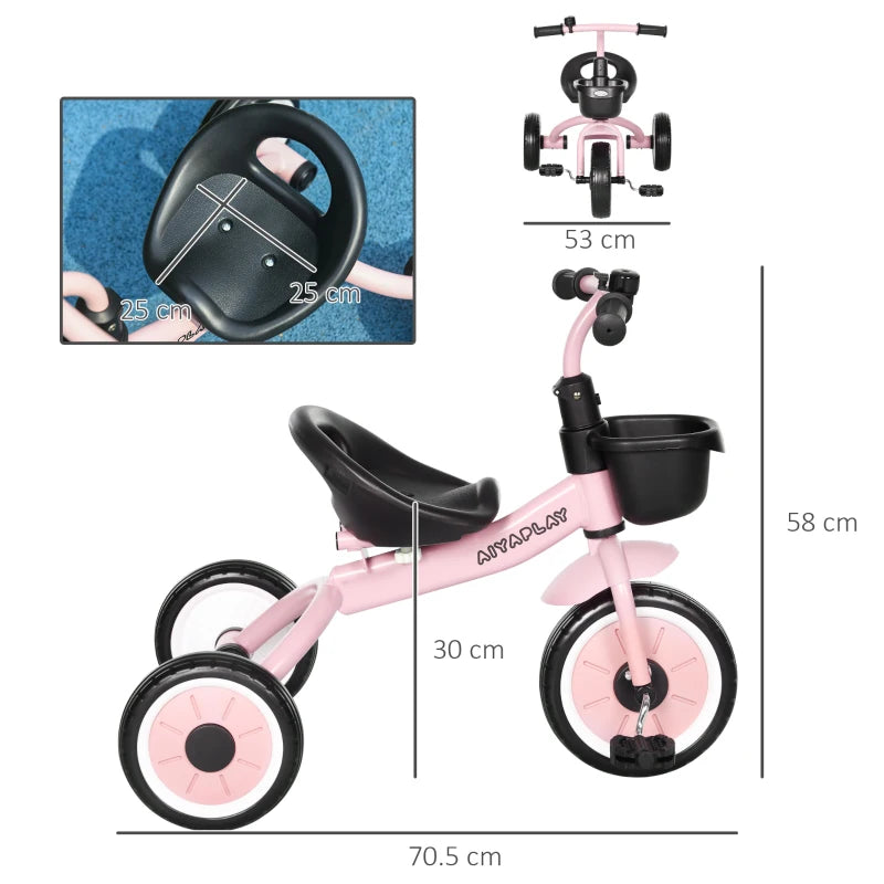 Children’s Pink Tricycle with Seat Adjustments, Basket, and Bell for Ages 2-5