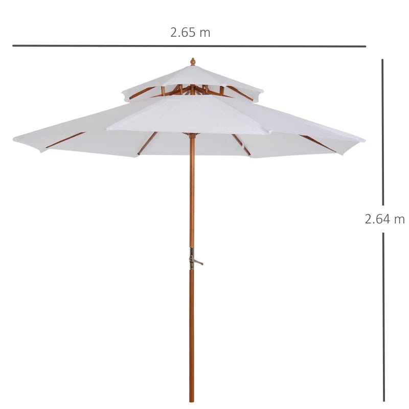 Durable white parasol with elegant wooden frame, perfect for patios and gardens – 2.7m