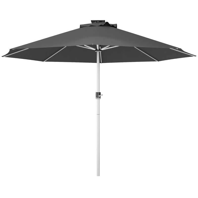Grey Patio Parasol with Solar-Powered LED Lights for Stylish Outdoor Lighting – 3m