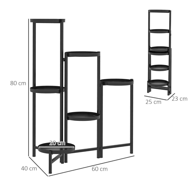 Multi-Plant Foldable Stand for Living Room & Outdoor Spaces – 3-Tier Metal Design