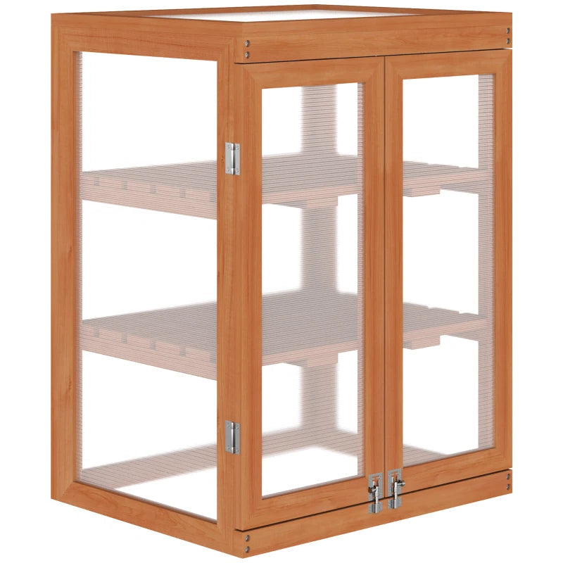 Wooden 3-Tier Cold Frame Greenhouse with Shelves, Polycarbonate Panels, Orange For Balcony