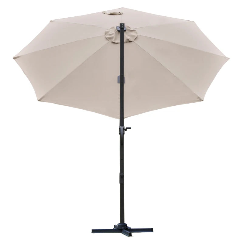 Stylish Brown Outdoor Cantilever Parasol with Solar LED Lights and Durable Base, 3m