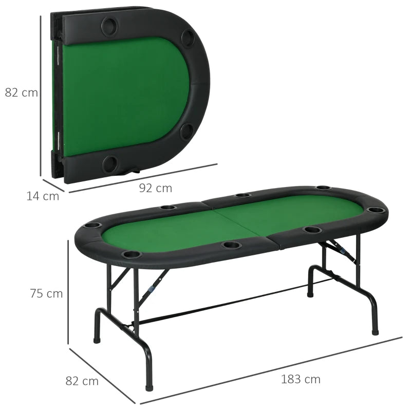 8 Player Folding Poker Table – Oval, Green & Black