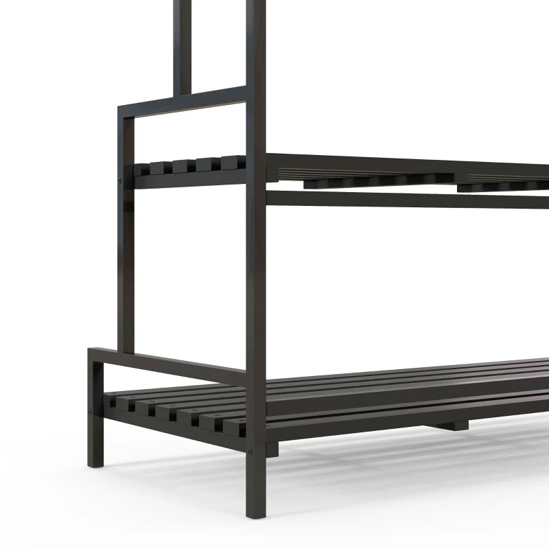 Stylish Black Plant Rack with Hanging Hooks – Tall Plant Stand, Indoor/Outdoor, 3-Tier
