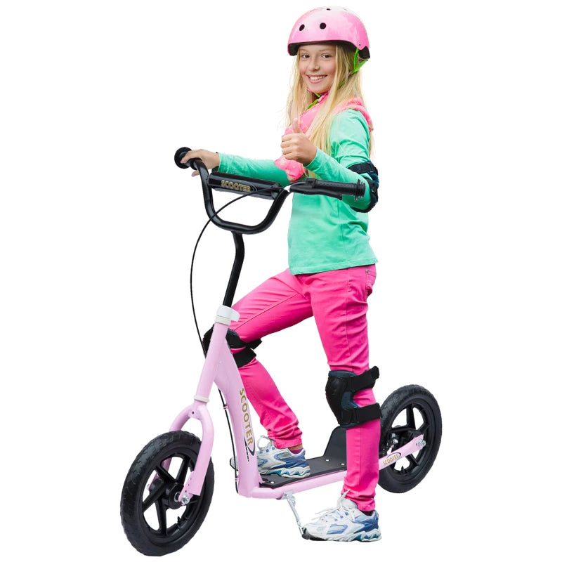 Pink Kids Scooter with 12" EVA Tires, Rear Brake, Big Wheels for Ages 5 to 12