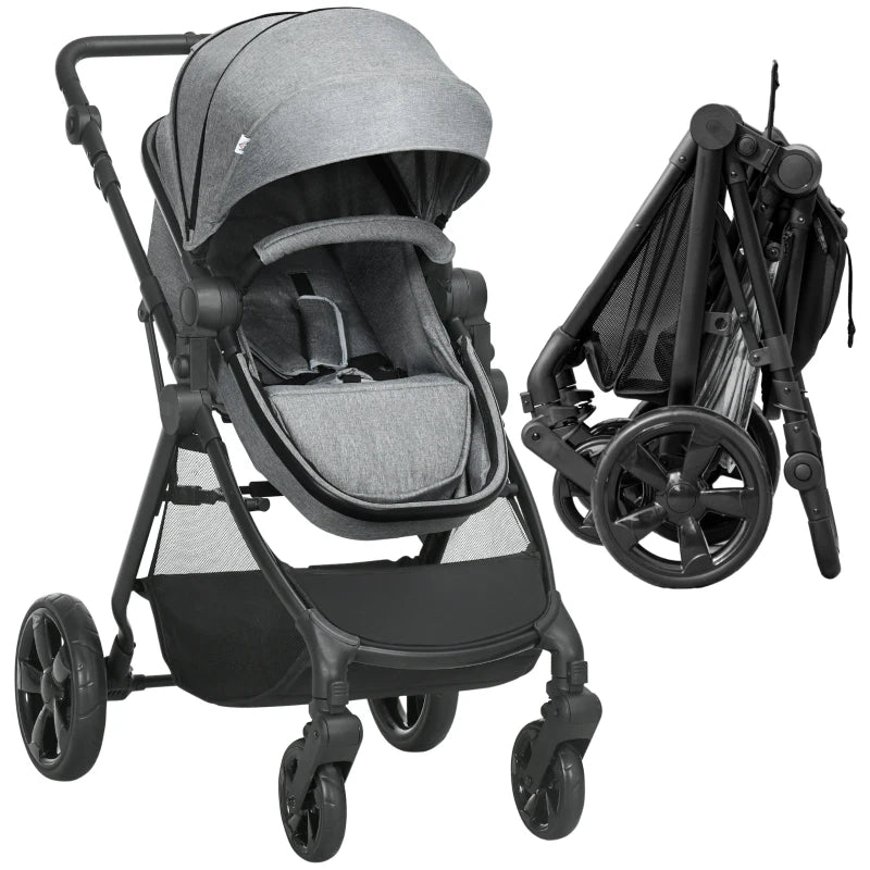 Foldable Baby Stroller in Grey – Reclining Seat & Canopy for 0–36 Month Toddlers