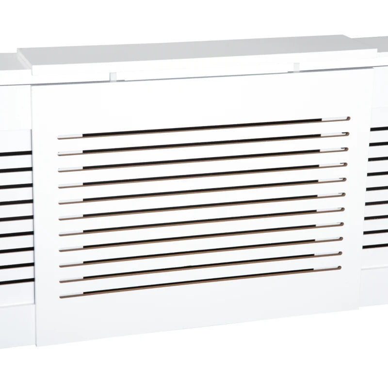 White Radiator Cabinet, Slatted Design with Adjustable Shelf Space
