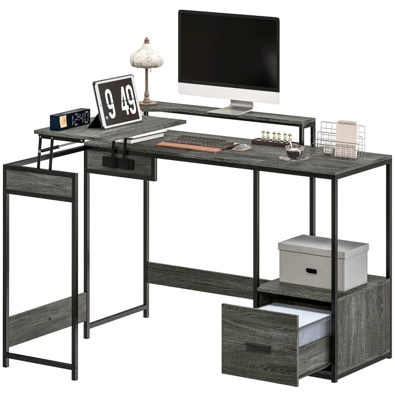 L-Shaped Office Desk – Industrial Design, Charcoal Grey Finish