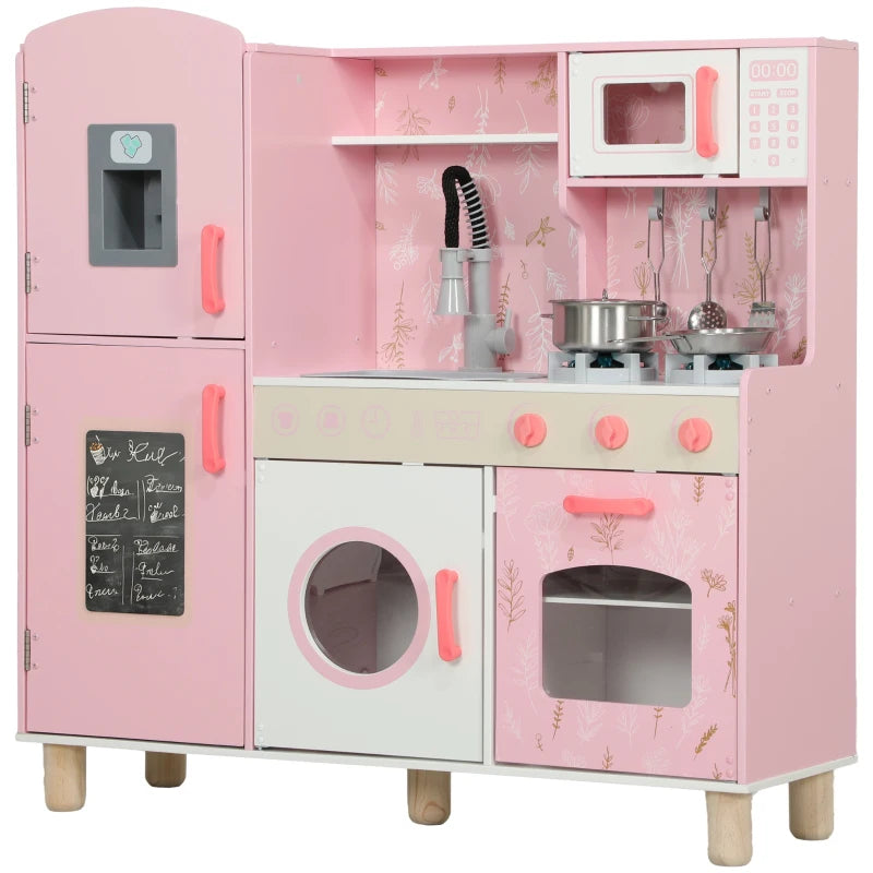 Pretend Play Kitchen for Kids with Lights, Sounds, Ice Maker & Double Stoves – Pink