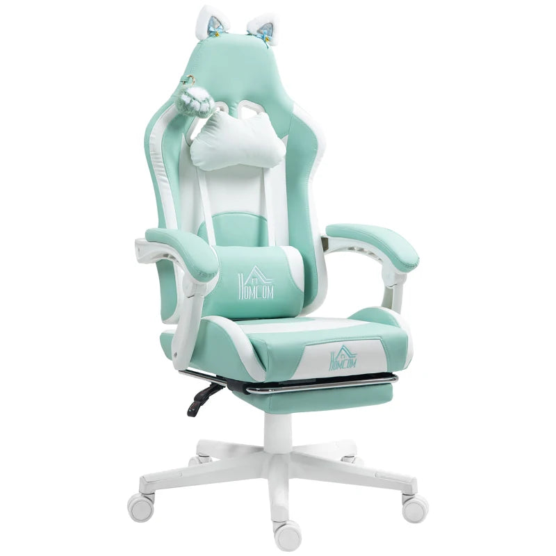 Cat Paw Office Chair with Recline & Footrest – Blue/White