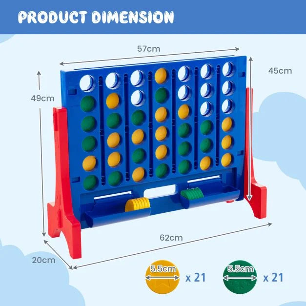 Giant 4-in-a-Row Game, Wall or Tabletop, Includes Carry Bag & 42 Chesses