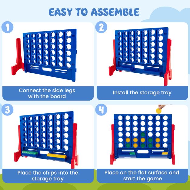 Giant 4-in-a-Row Game, Wall or Tabletop, Includes Carry Bag & 42 Chesses