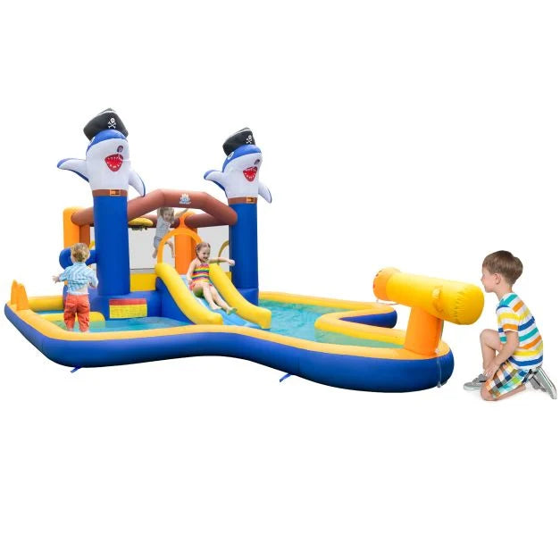 Kids 7-in-1 Inflatable Water Slide Park with Pool, Cannon & Ball Pit
