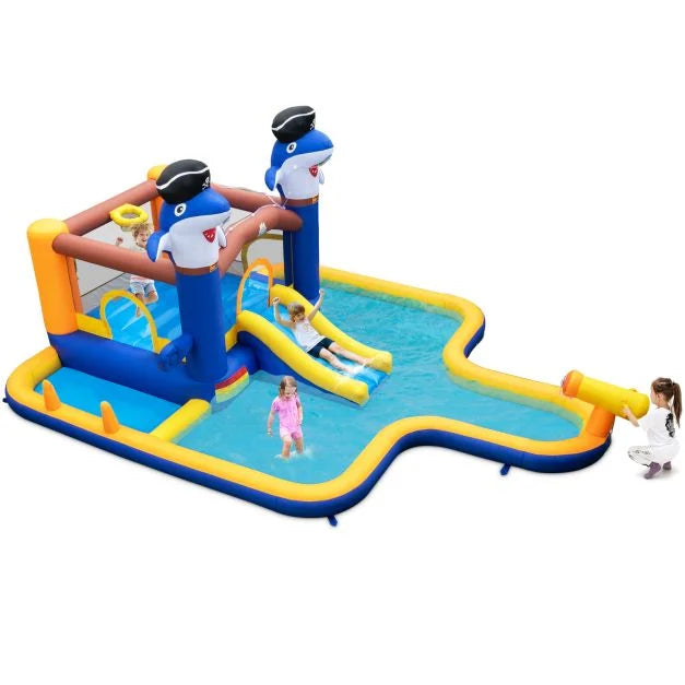 Kids 7-in-1 Inflatable Water Slide Park with Pool, Cannon & Ball Pit