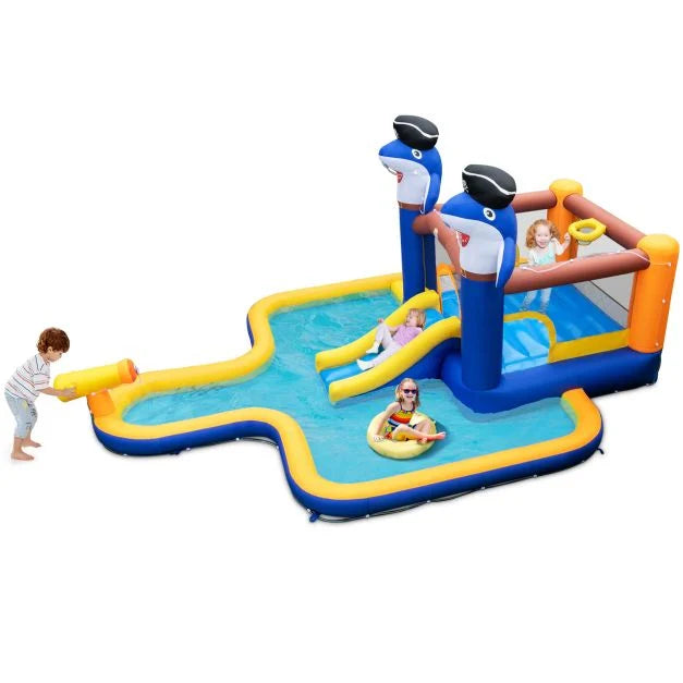 Kids 7-in-1 Inflatable Water Slide Park with Pool, Cannon & Ball Pit