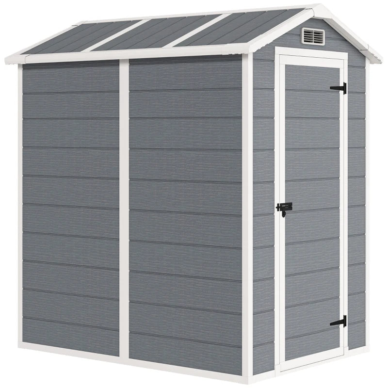Plastic Garden Storage Shed with Floor, Window, Lockable Door & Vents, Grey, 4x6ft