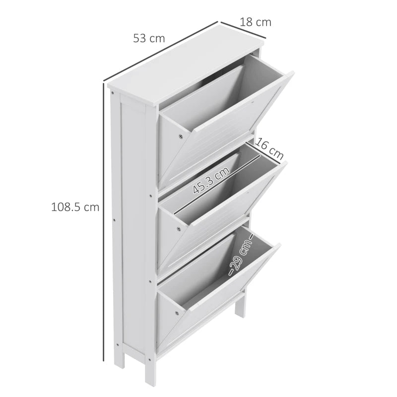 White Narrow Shoe Cabinet with 3 Flip Drawers, Perfect for Small Spaces