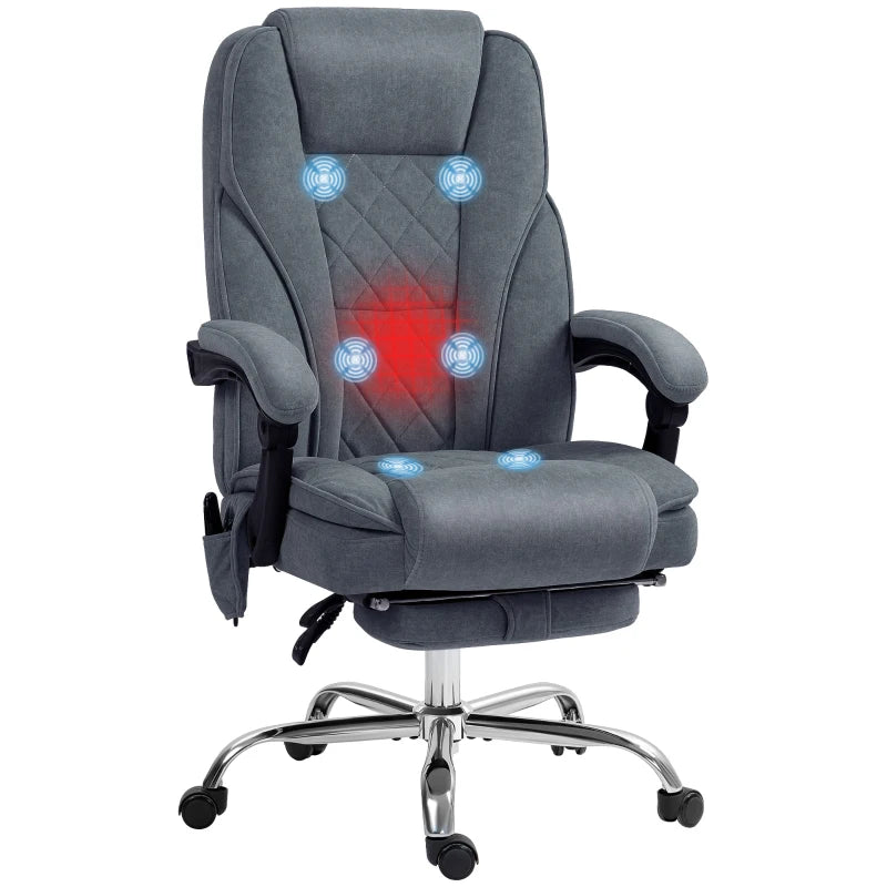 Heated Reclining Office Chair with Massage & Footrest – Dark Grey