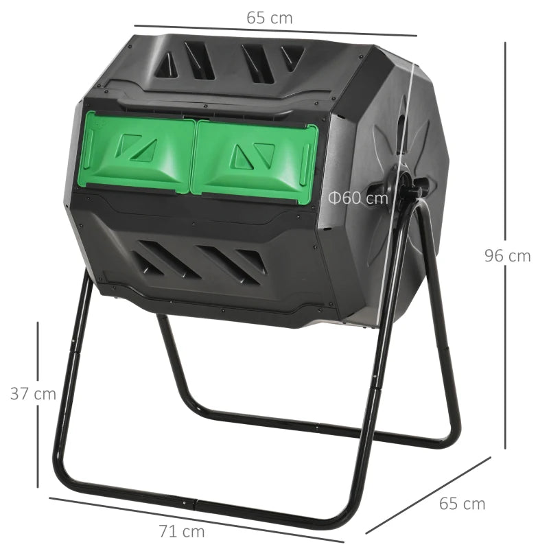 360° Rotating Dual Chamber Compost Bin Durable Outdoor Composting Tumbler