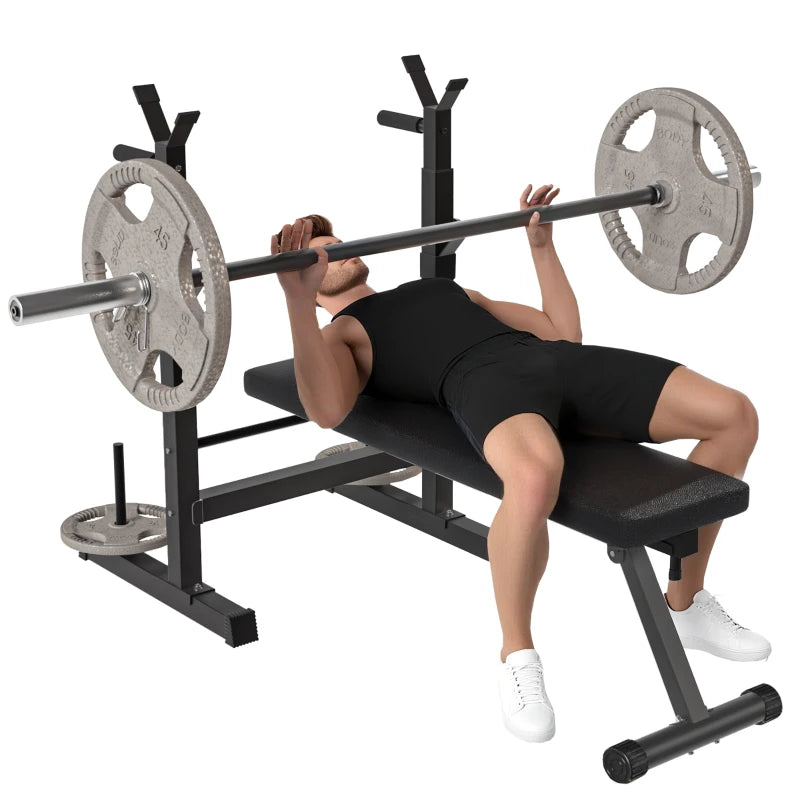 Black Adjustable Weight Bench with Barbell Rack – Foldable