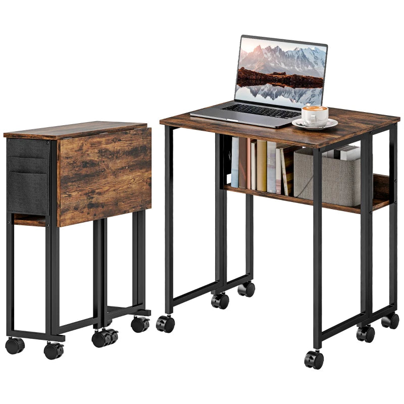 Rustic Brown Drop Leaf Desk – 63cm Space-Saving Writing Table