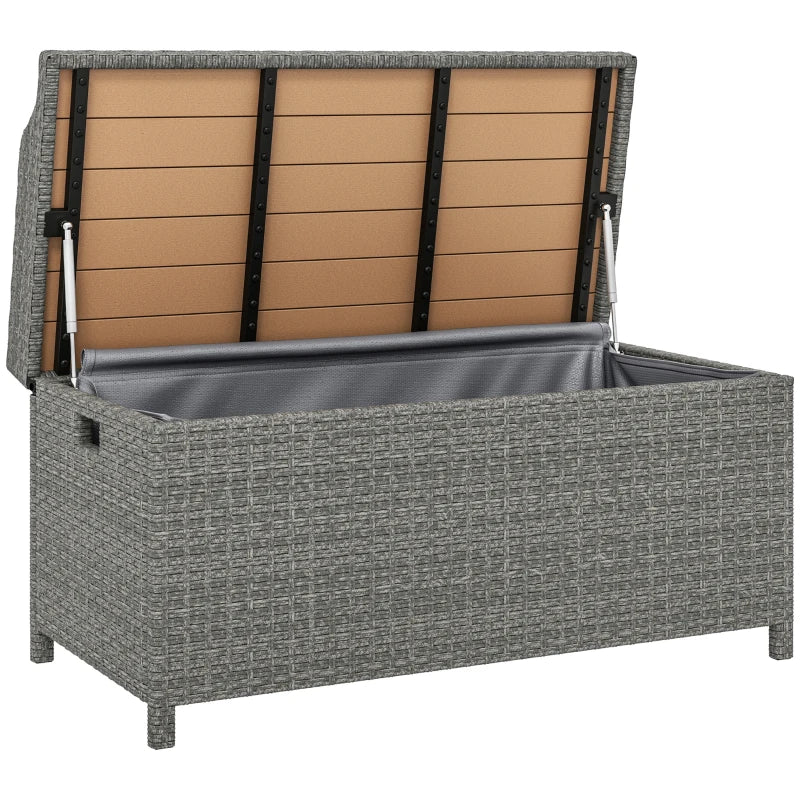 Grey Rattan Garden Storage Box with 130L Capacity and Built-In Seating