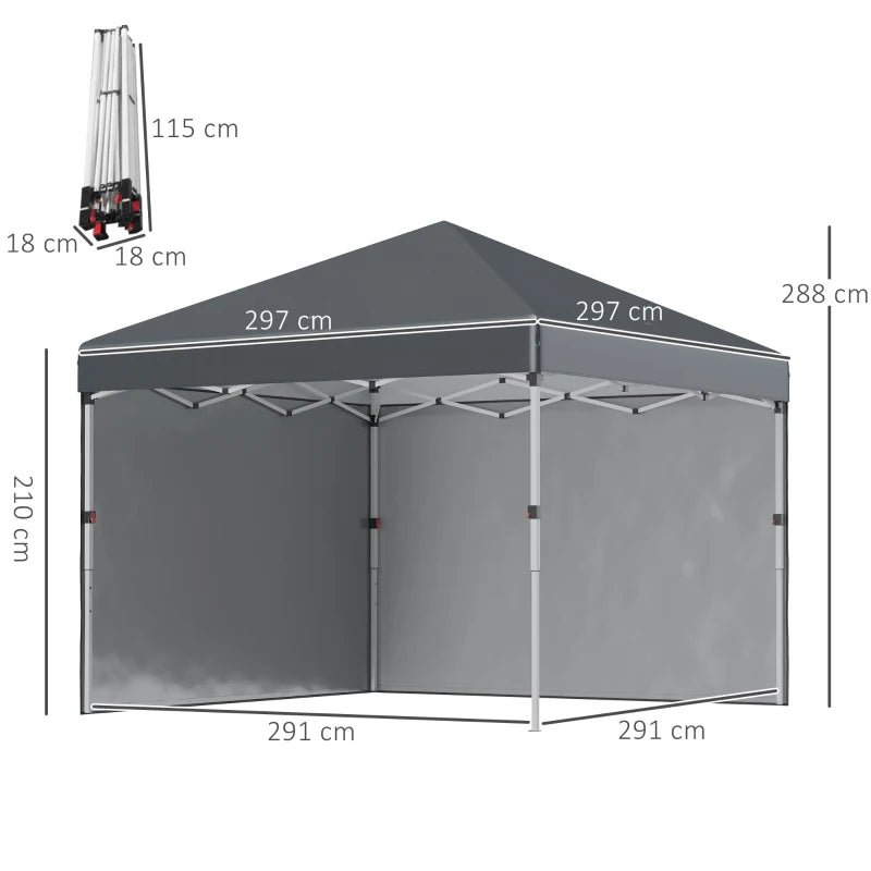 Dark Grey Party Gazebo with Sidewalls, Wheeled Bag & Leg Weights Included 3x3M