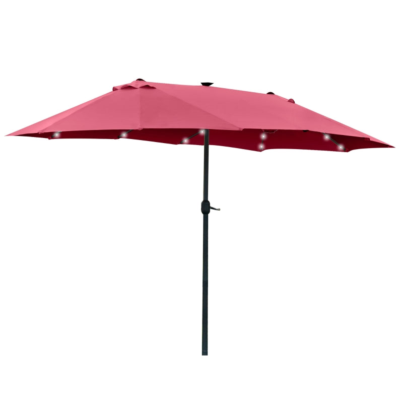 Outdoor Double-Sided Sun Umbrella with LED Solar Lights, Red, Patio Parasol, 4.4m