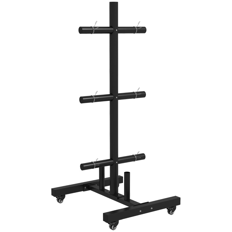 Black Olympic Weight Rack with Clamps & Wheels, 200kg Max Load