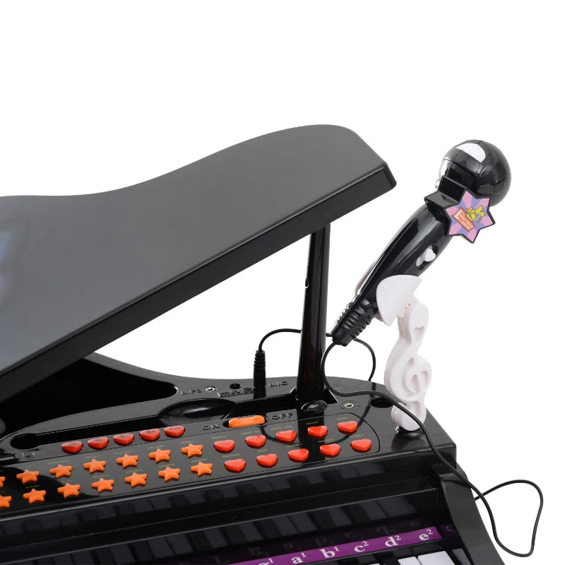 Children’s Musical Toy Piano with Lights, Mic & Stool – Educational Set, 37 Keys, Black