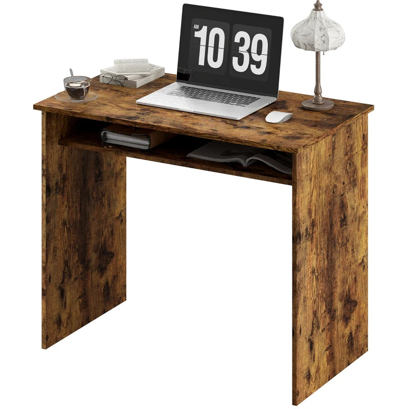 Compact Wood-Effect Desk with Storage Shelf