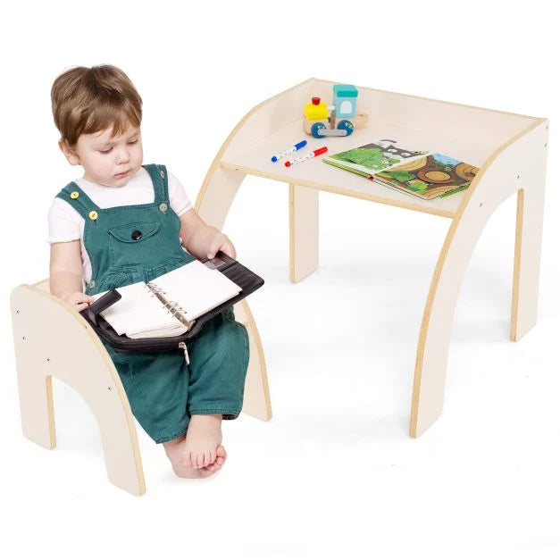Wooden Kids Desk & Chair Set Designed for Toddler Comfort