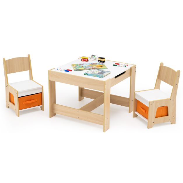Wooden Activity Table with Two Seats and a Removable Dual-Sided Tabletop