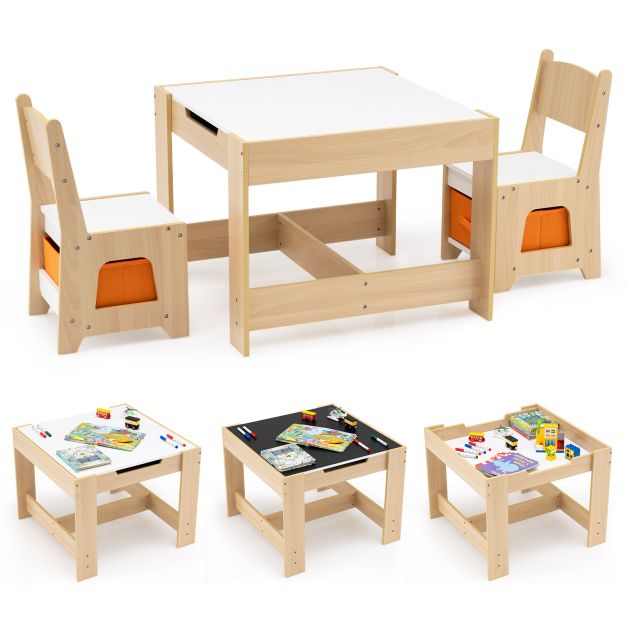 Wooden Activity Table with Two Seats and a Removable Dual-Sided Tabletop