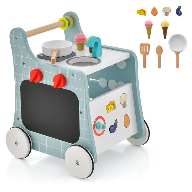 6-in-1 Wooden Baby Stroller and Activity Center for Push, Pull, and Learning Fun