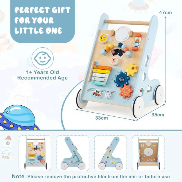 Wooden Baby Walker with Wheels for Boys & Girls, Suitable for 1+ Years