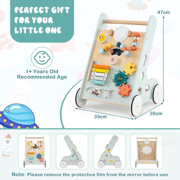 Wooden Baby Walker with Wheels for Boys & Girls, Suitable for 1+ Years