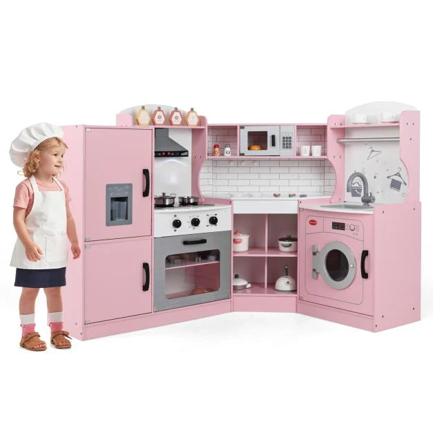 Corner Wooden Play Kitchen – Realistic Sounds & Lights