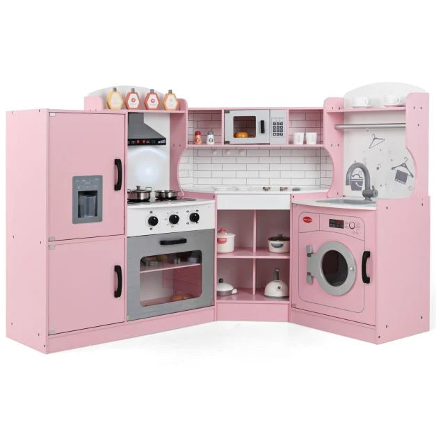 Corner Wooden Play Kitchen – Realistic Sounds & Lights