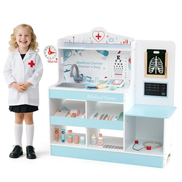 Wooden Doctor Playset for Kids Medical Center with Storage Boys Girls Age 3+ Toy