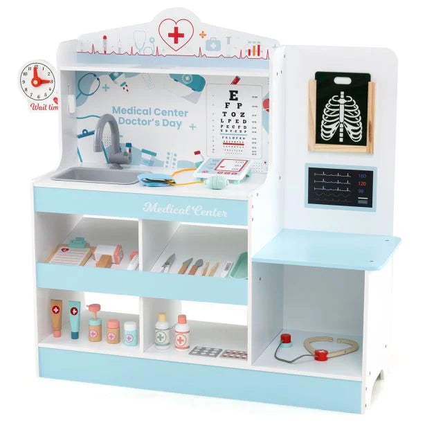 Wooden Doctor Playset for Kids Medical Center with Storage Boys Girls Age 3+ Toy