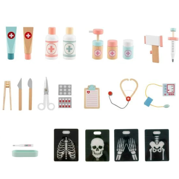 Wooden Doctor Playset for Kids Medical Center with Storage Boys Girls Age 3+ Toy