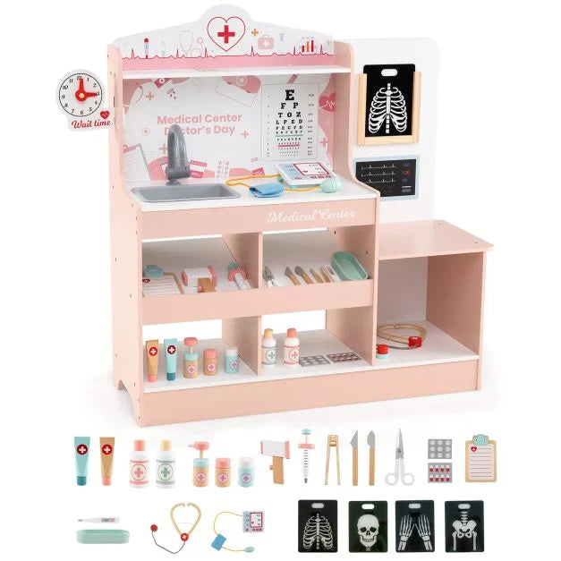 Wooden Doctor Playset for Kids Medical Center with Storage Boys Girls Age 3+ Toy