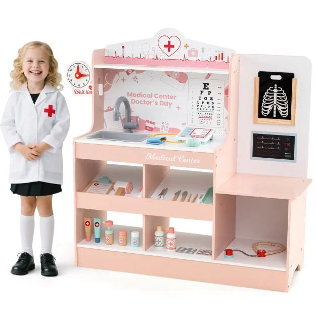 Wooden Doctor Playset for Kids Medical Center with Storage Boys Girls Age 3+ Toy