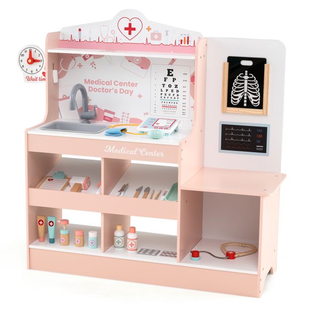 Wooden Doctor Playset for Kids Medical Center with Storage Boys Girls Age 3+ Toy