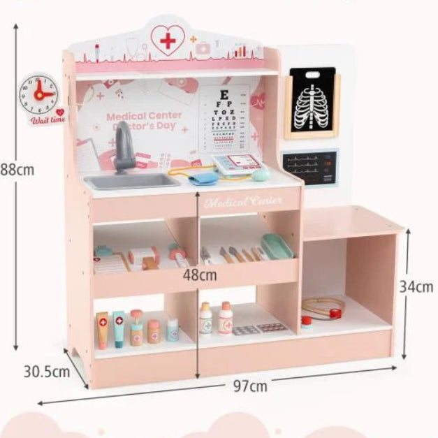Wooden Doctor Playset for Kids Medical Center with Storage Boys Girls Age 3+ Toy