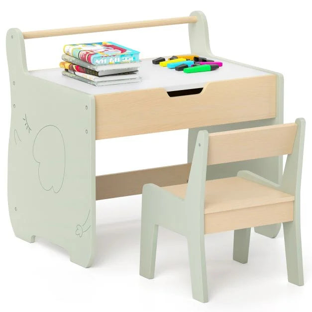 Wooden Kids Table & Chair Set with 2-in-1 Convertible Tabletop